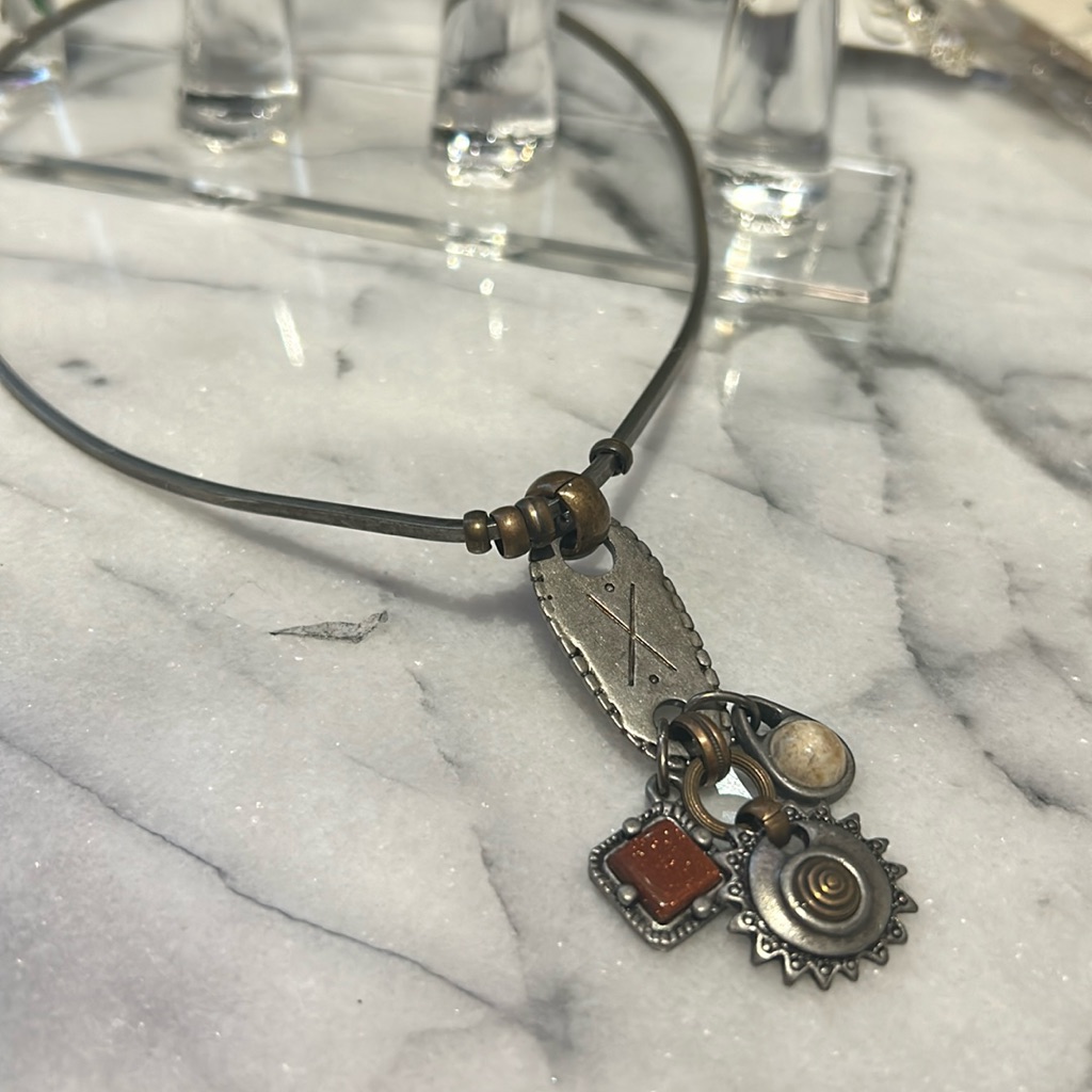 Vintage Robert Rose Metal Forged Collar With Charms Necklace-Boutique